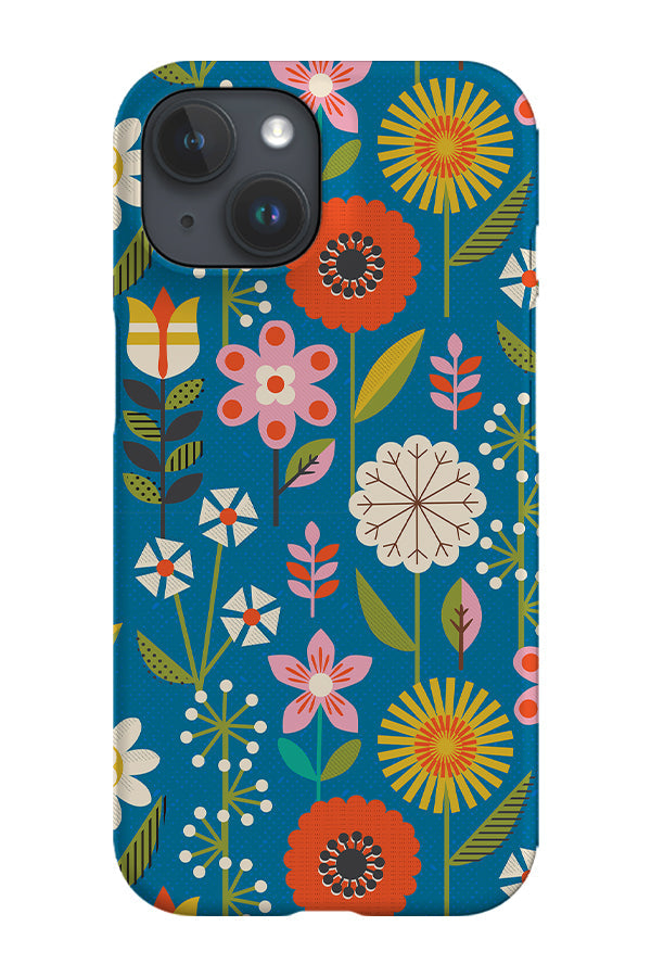 Mid Century Garden by Sally Mountain Phone Case (Blue)